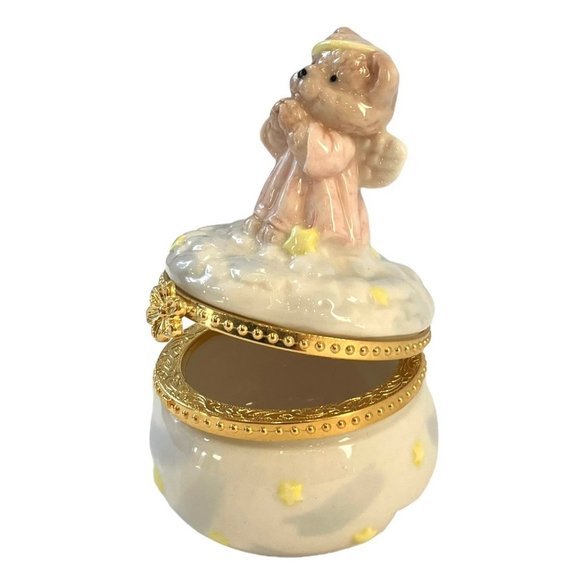 Teddy Bear Angel on Cloud Porcelain Baby/ Child's Keepsake Jewelry Box -FRANCE - Picture 4 of 14